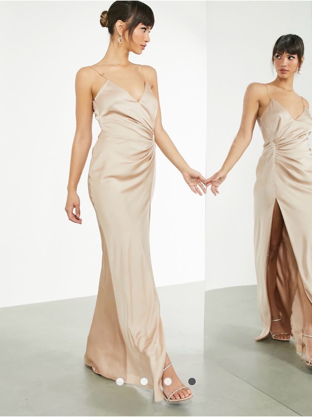 ASOS Champagne Satin Slip Maxi Dress with Side Twist